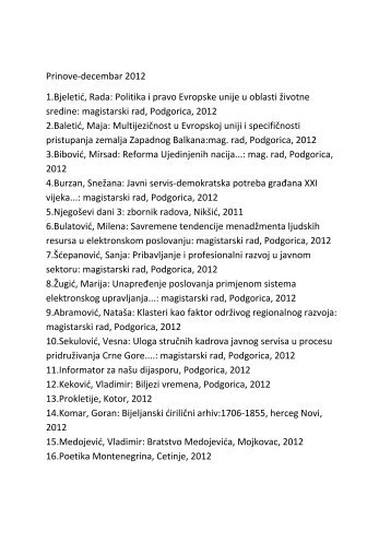 magistarski rad, Podgorica - Univerzitet Crne Gore