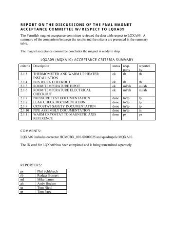 Acceptance Report - Fermilab Technical Division