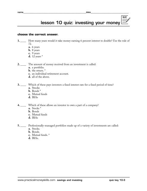 lesson ten - Practical Money Skills