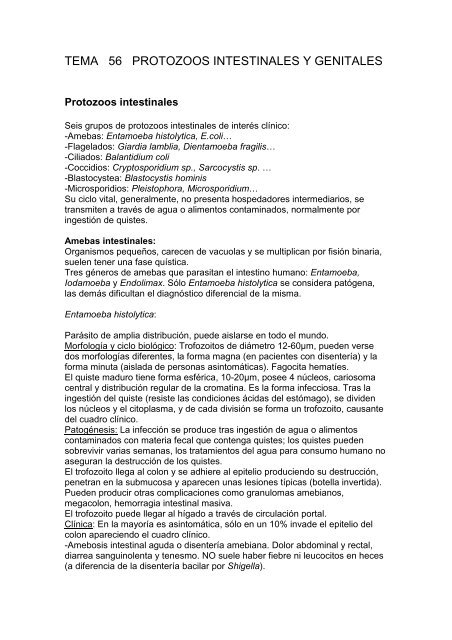 TEMA 56.- PROTOZOOS INTESTINALES Y GENITALES - micromadrid