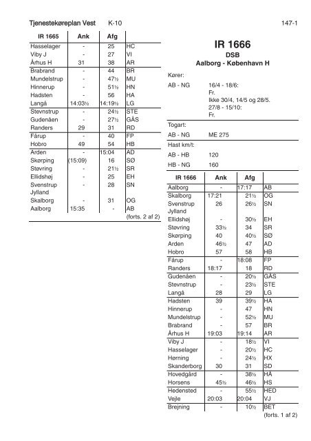 TJENESTEKØREPLAN VEST (TKV) - Banedanmark