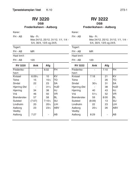 TJENESTEKØREPLAN VEST (TKV) - Banedanmark