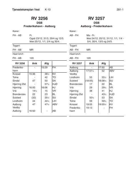 TJENESTEKØREPLAN VEST (TKV) - Banedanmark