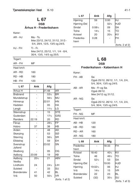 TJENESTEKØREPLAN VEST (TKV) - Banedanmark