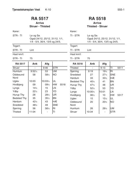 TJENESTEKØREPLAN VEST (TKV) - Banedanmark