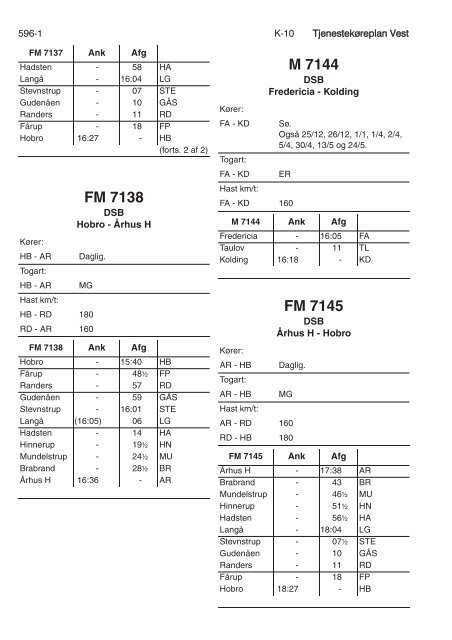 TJENESTEKØREPLAN VEST (TKV) - Banedanmark