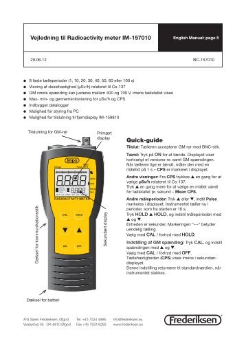 Vejledning til Radioactivity meter IM-157010 Quick ... - Frederiksen