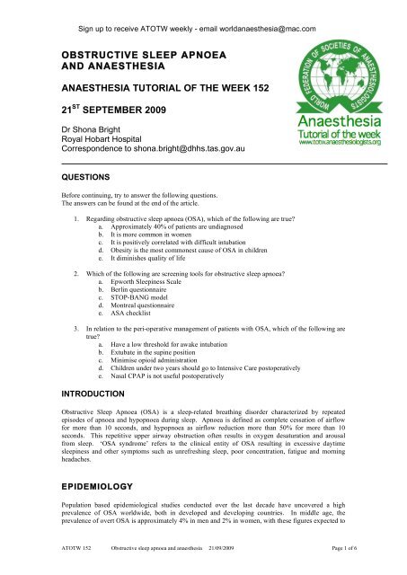 152 Obstructive Sleep Apnoea and Anaesthesia