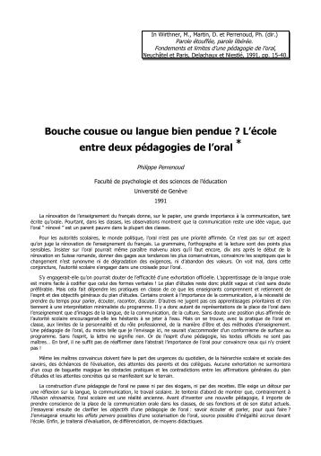 Bouche cousue ou langue bien pendue ? L'Ã©cole entre deux ...