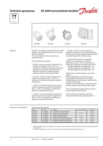 Techninis aprašymas RA 2000 termostatiniai davikliai - Danfoss