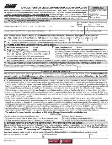 REG 195, Application for Disabled Person Placard or Plates