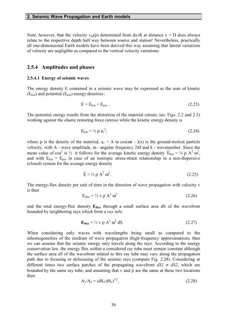 2 Seismic Wave Propagation and Earth models