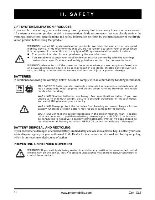 Download the Pride Colt XL8 owners manual - Value Mobility Scooters