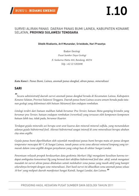 survei aliran panas daerah panas bumi lainea, kabupaten konawe ...