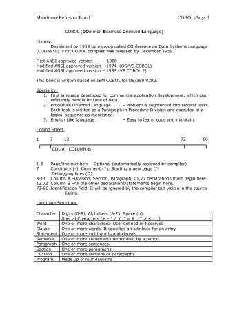 Mainframe Refresher Part-1 Cobol-Page: 1 - Cifo