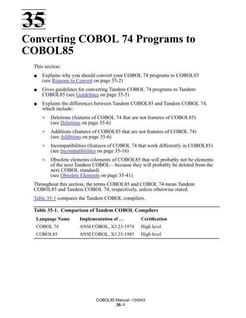 35 Converting COBOL 74 Programs to COBOL85 - HP