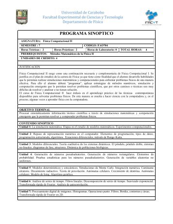 programa de la asignatura - Universidad de Carabobo, FACYT ...