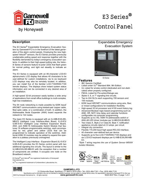 E3 Series Control Panel - Gamewell-FCI