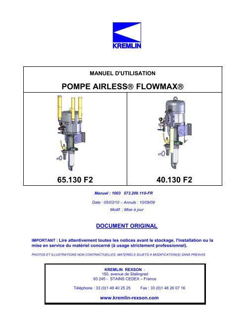 pompe airless®flowmax® 65.130 f2 40.130 f2 - Kremlin Rexson ...