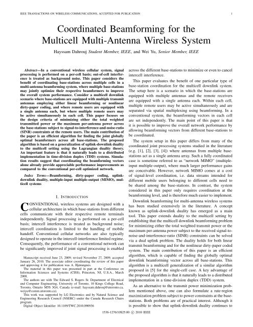 Coordinated Beamforming for the Multicell Multi-Antenna Wireless ...