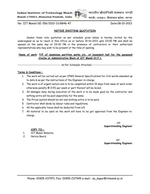 Quotation Letter IIT Mandi