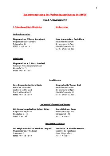 Zusammensetzung des Verbandsausschusses des HVSV