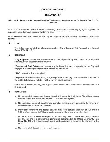 Soil Deposit/Removal (Bylaw No. 181) [PDF - 105 ... - City of Langford