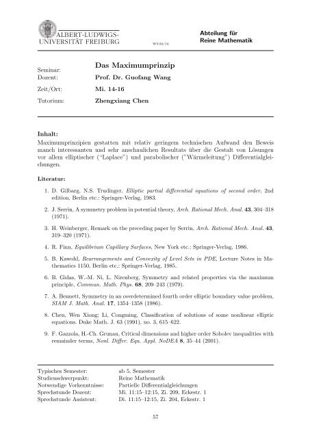 Kommentiertes Vorlesungsverzeichnis WS 09 10 - Mathematisches ...