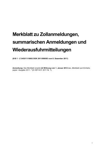 Merkblatt zu Zollanmeldungen, summarischen Anmeldungen und ...