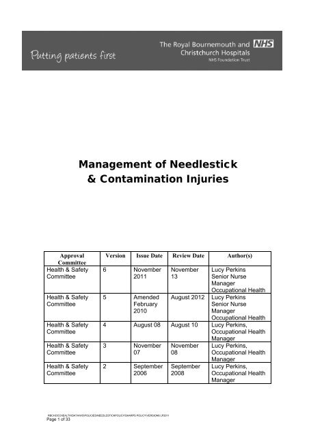 Management of Needlestick & Contamination Injuries - Royal ...