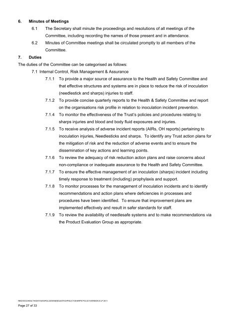 Management of Needlestick & Contamination Injuries - Royal ...