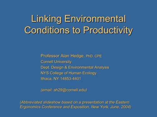 Linking Environmental Conditions and Productivity - Cornell ...