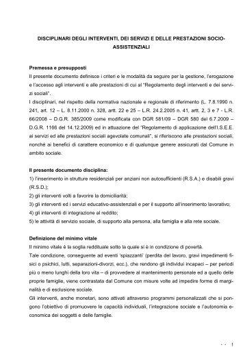 Disciplinare degli interventi, dei servizi e delle prestazioni socio