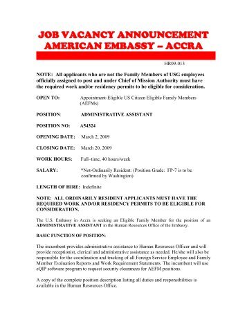 job vacancy announcement - Embassy of the United States Accra ...