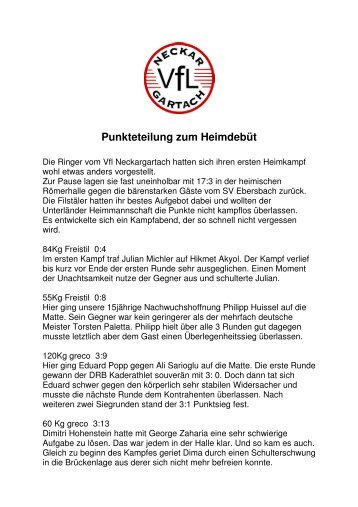 Punkteteilung zum Heimdebüt - VFL-Neckargartach