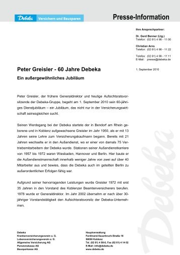 Peter Greisler - 60 Jahre Debeka
