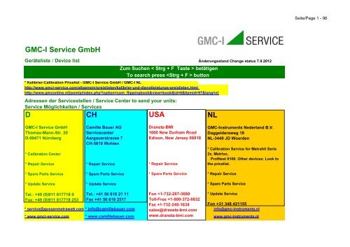 GMC-I Service GmbH CH D USA NL - gmci-service.com