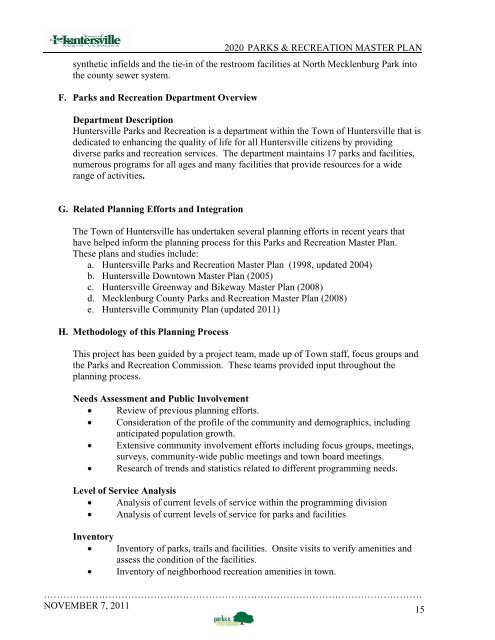 2020 Parks & Recreation Master Plan - Town of Huntersville