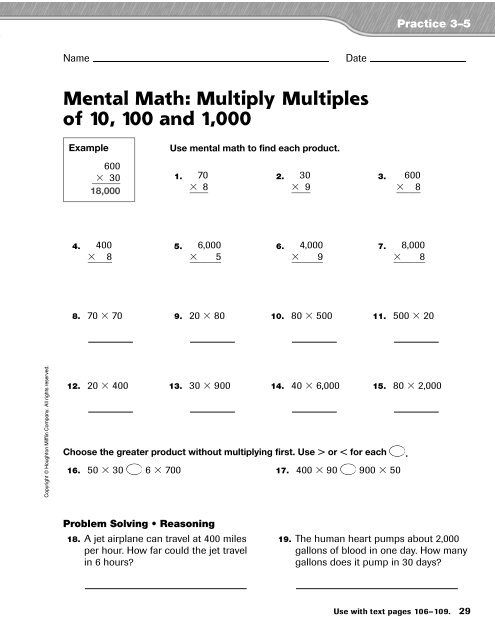 Mental Math: Multiply Multiples of 10, 100 and 1,000 - Honey Hollow ...