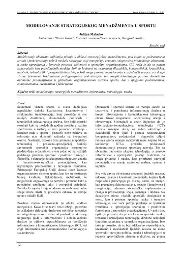 modelovanje strategijskog menadÅ¾menta u sportu - Sport Science