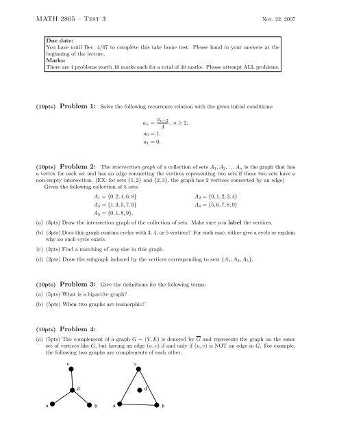 Math 2865 A Test 3 10pts Problem 4 Math 2865 A Test 3 10pts Problem 4
