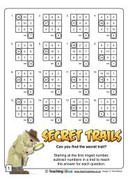 Secret Trails - Subtraction - Teaching Ideas