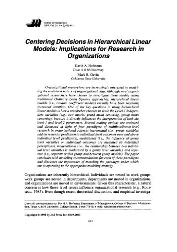 Centering Decisions in Hierarchical Linear Models - School of ...