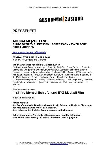 Irrsinnig Menschlich e.V. und EYZ Media/BFilm - Ausnahme|Zustand