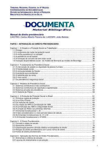 Material Bibliográfico Manual de direito previdenciário CASTRO ...