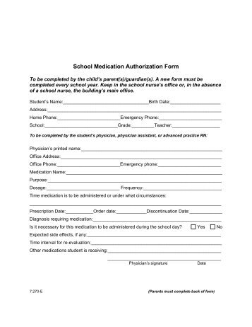 School Medication Authorization Form