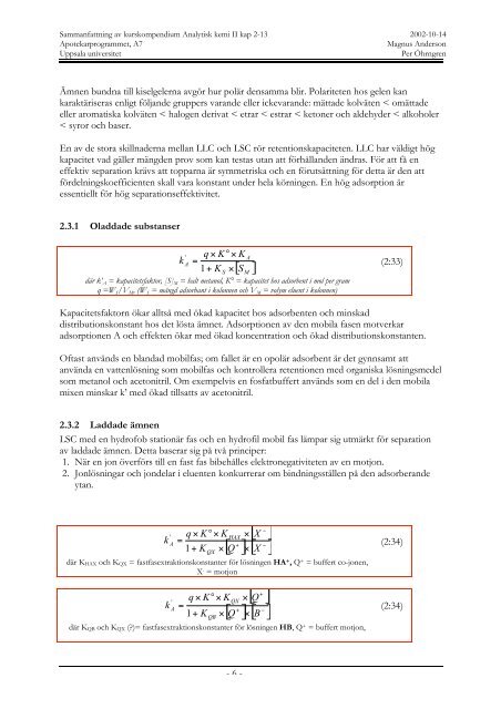 Anteckningar analytisk kemi II