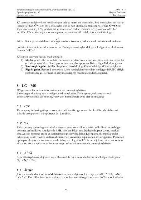 Anteckningar analytisk kemi II