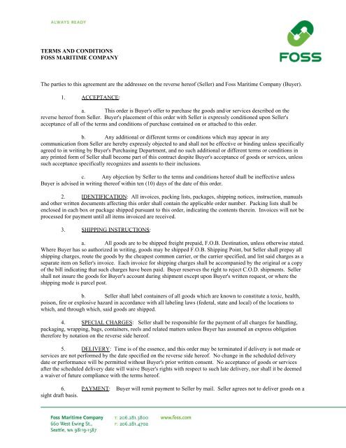 TERMS AND CONDITIONS - Foss Purchase Order