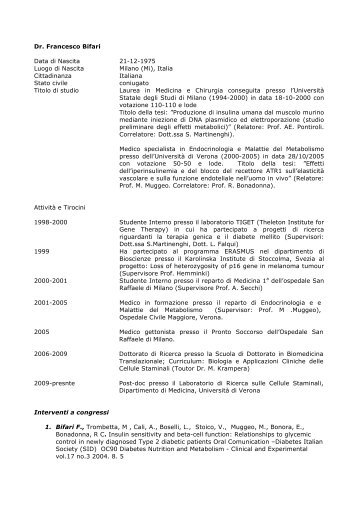 CV Francesco Bifari Ita (pdf, it, 172 KB, 8/2/12) - Medicine